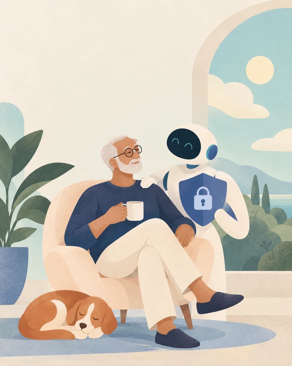 Humans and an AI Agent collaborating around a protected shared space